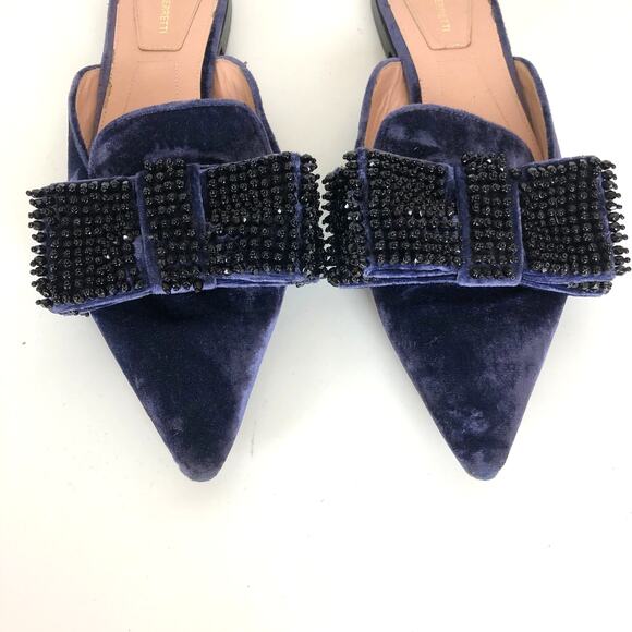 Alberta Ferretti velvet pointed flats slides embellished bow EU 37/ US 6.5 regal - Picture 3 of 9